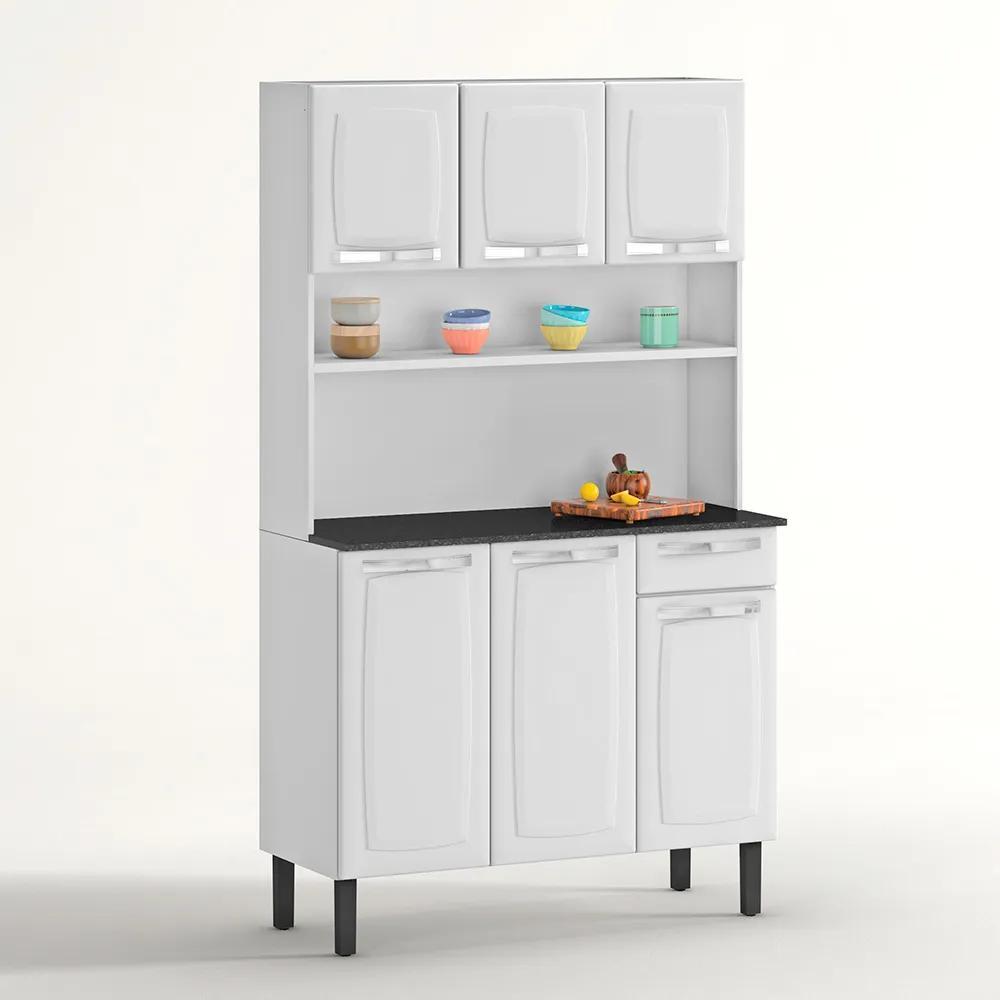 Armário de Cozinha Compacto 6 Portas 1 Gaveta Itatiaia Rose de Aço 105cm Branco