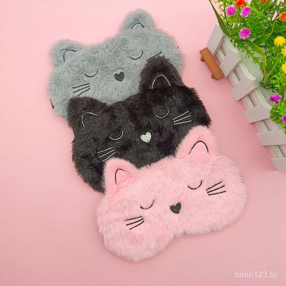 Máscara de Olho para Dormir de Gato Adorável - Máscara de Olho Bloqueadora de Luz com Design Estéreo 3D Adequada para