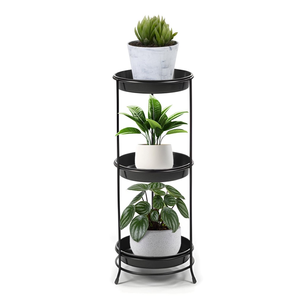 Suporte Aramado Preto para Vasos de Plantas 3 Bandejas Floreira Azzo