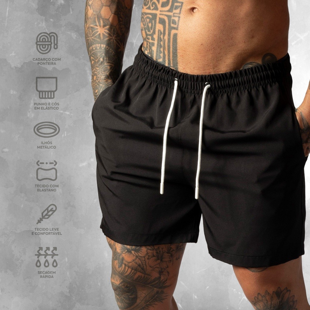 Shorts de Tactel com Elastano Masculino Basico Liso Casual Moda Praia Treino e Academia Bermuda