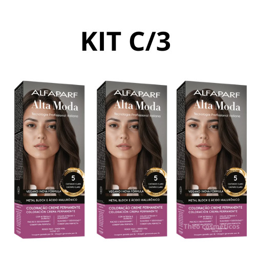 Coloração Alta Moda Alfaparf Kit C/3- 5 Chá Escuro (Castanho Claro) em Oferta na Shopee