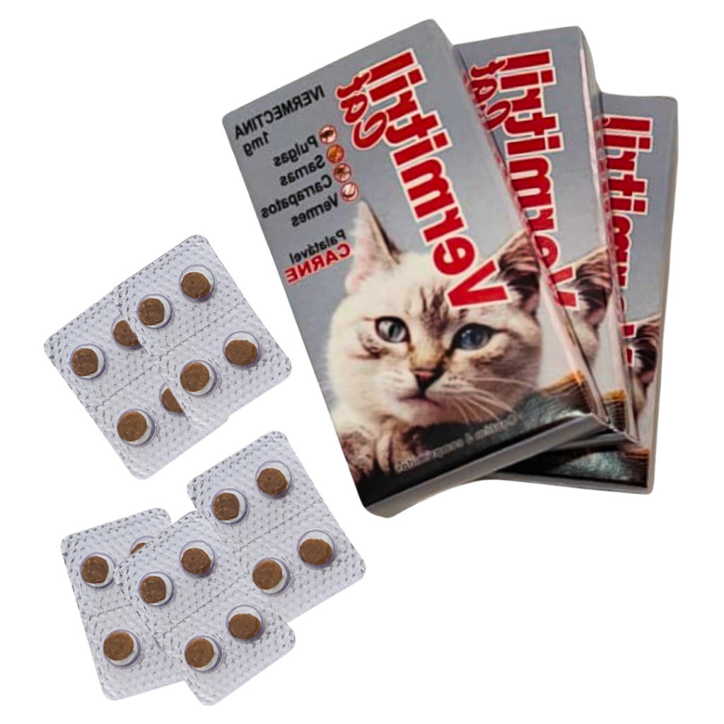 Vermitril Cats Anti Vermes, Carrapatos, Pulgas E Sarnas Para Gatos - 20 comp Mastigáveis Sabor Carne