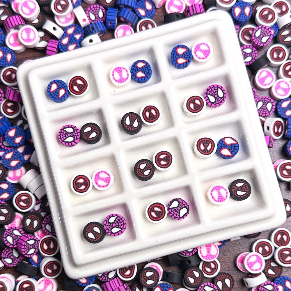 30 Unidades/Pacote 10mm Cerâmica Macia Gwen Máscara Homem Frisado DIY Jóias Casal Pulseira Chaveiro Fazendo Acessórios M
