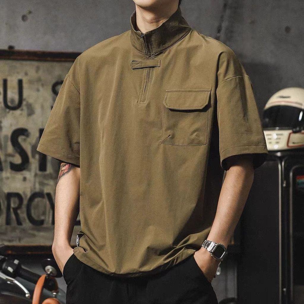 Camisa polo americana de verão camisa masculina de seda gelo camisa de secagem rápida de manga curta solta Workwear cami