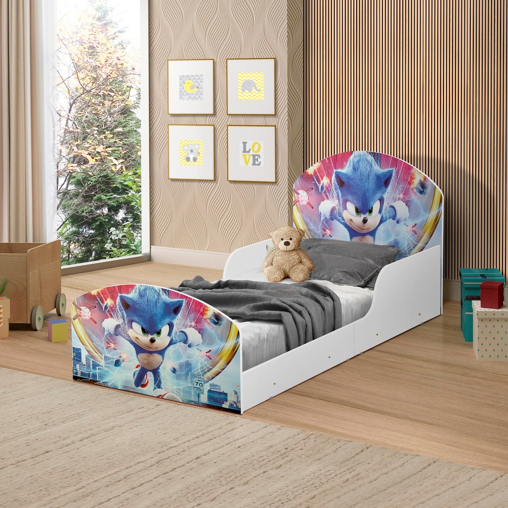 Cama Adesivada Infantil 100%Mdf Personagens Desenho-Sonic