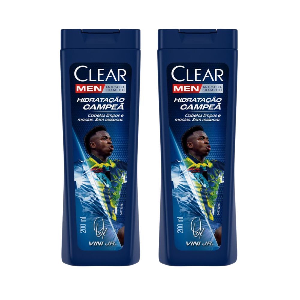Kit 2 Shampoo Anticaspa Clear Men Vini Jr. Hidratação Campeã 200ml