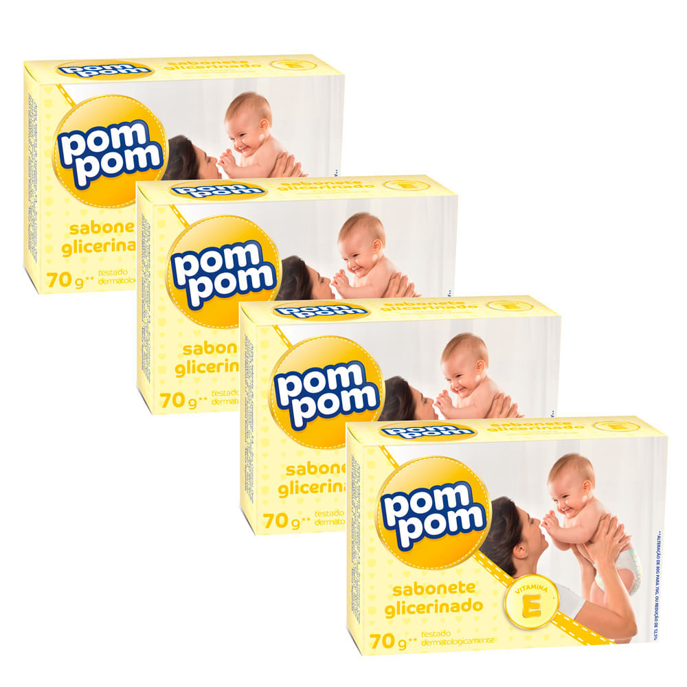 Kit 4 Sabonete em Barra Pom Pom Glicerina 70g em Oferta na Shopee