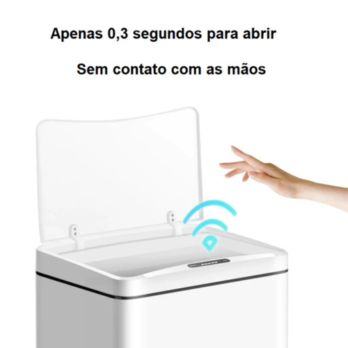 Lixeira Automática Sensor Movimento 40 Litros Aço Inox Branco Elegante Prática Moderna