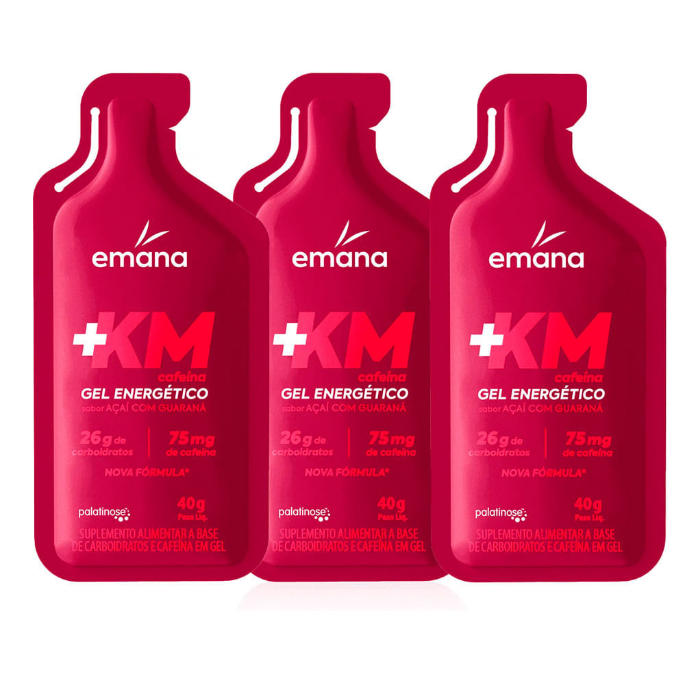 Kit 3 Gel Energético Emana +Km Cafeína Sabor Açaí com Guaraná 40g