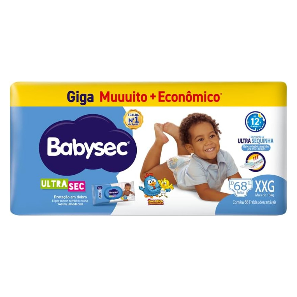 Fralda BabySec Ultrasec Galinha Pintadinha Giga XXG c/68un