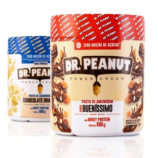 Kit 2x Pasta De Amendoim Com Whey Protein 600g Dr Peanut SABOR:BUENISSIMO + CHOCOLATE BRANCO em Oferta na Shopee