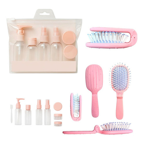 Kit Viagem Necessaire Mais Escova Portatil De Cabelo compra 7 frascos e leva uma 1 escova