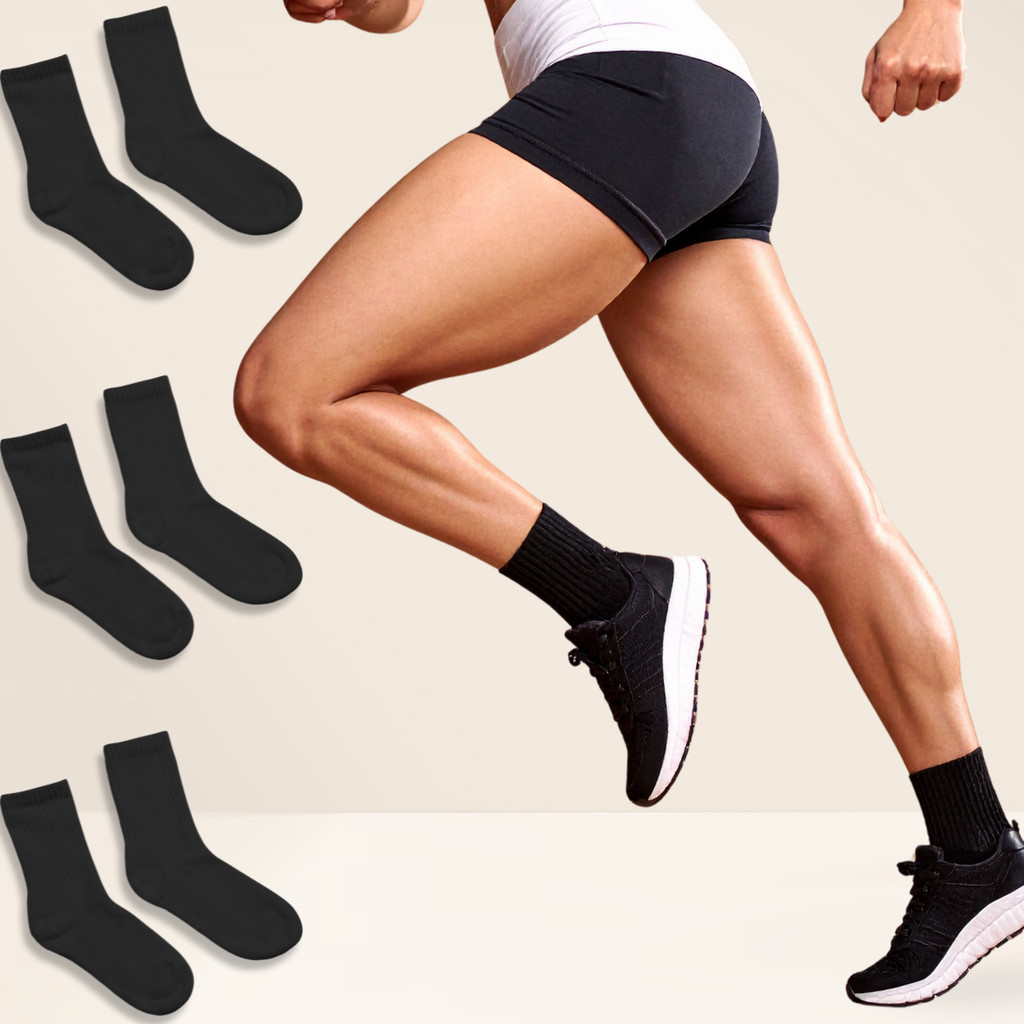 Kit 3 Pares Meia Feminina Preta Cano Médio Academia Fitness