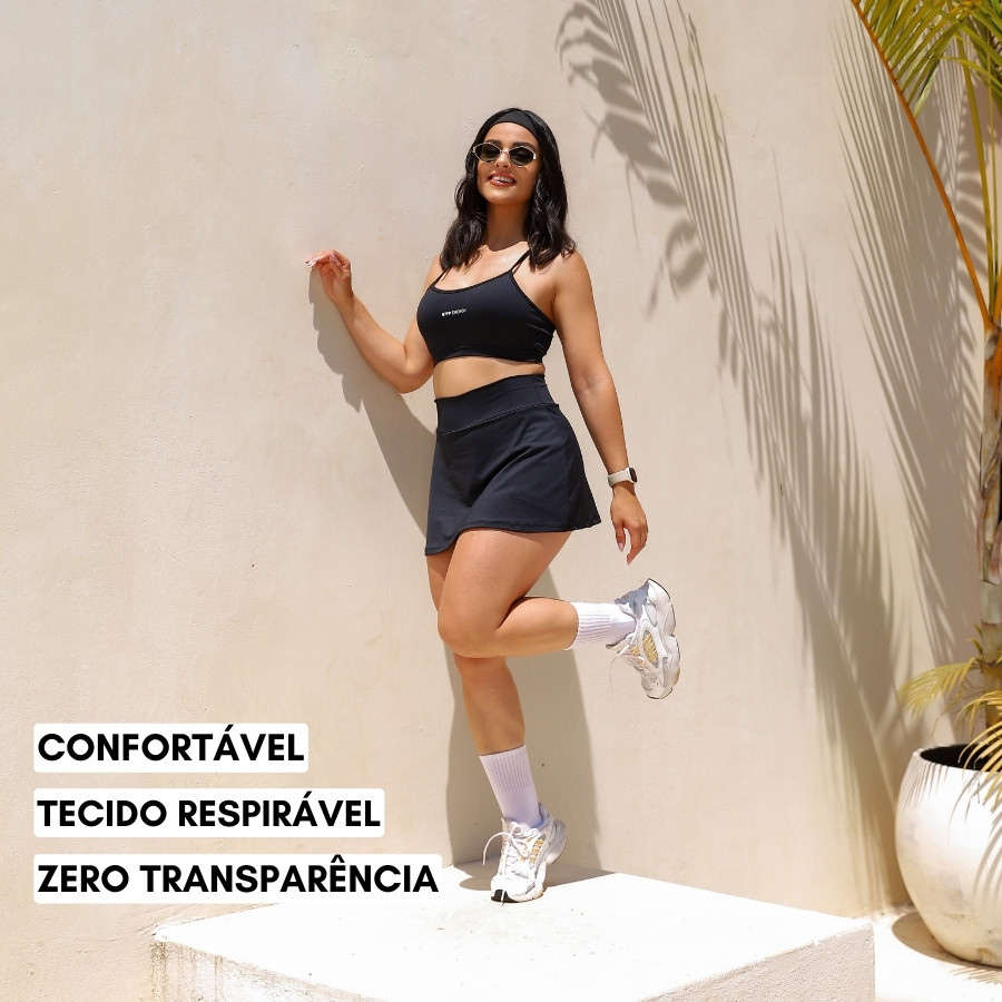 Kit (2 Unidades) ou Unitário | Conjunto Fitness Feminino Suplex Confortável Top + Short Saia com Bolso — imagem 2 de 2