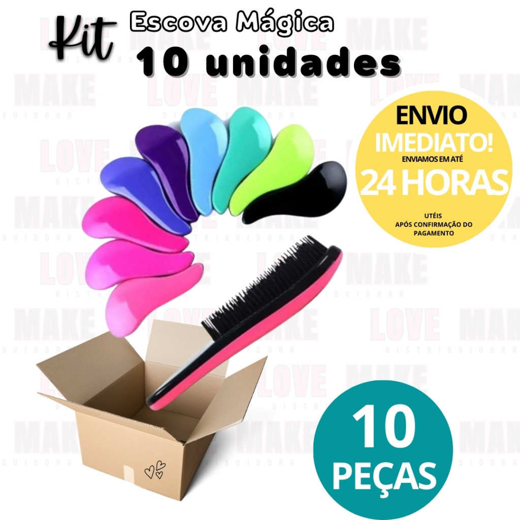 Kit 10 unidades Escovas Mágicas Anti Frizz Desembaraçadora Escolha sua Cor Para Revender