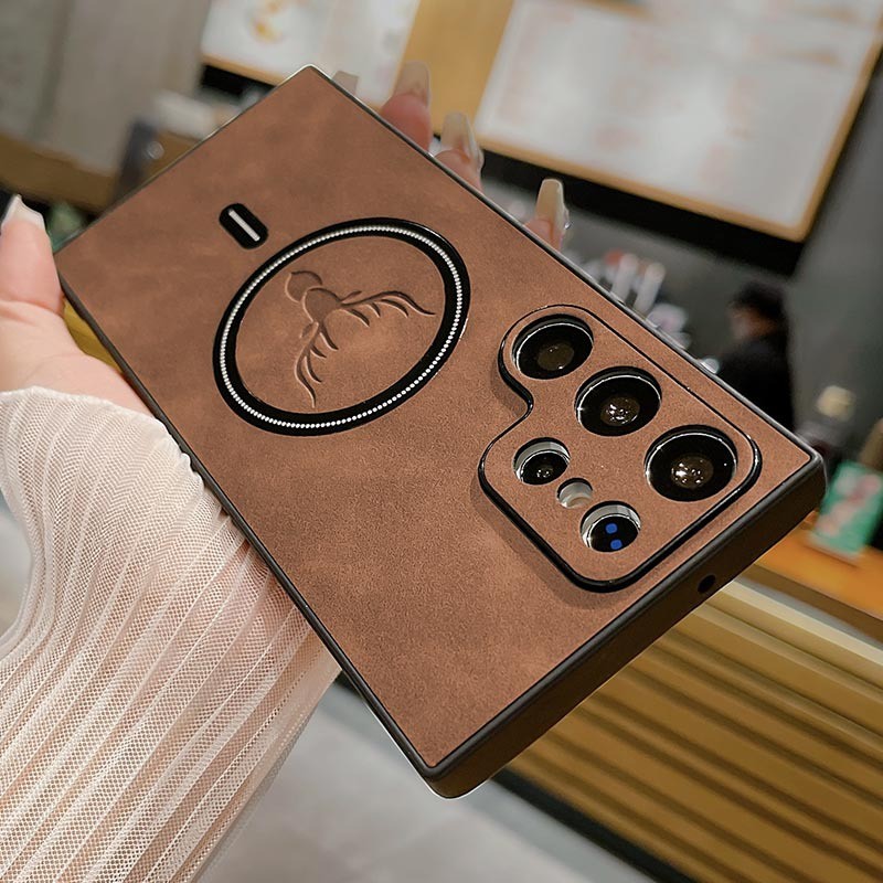 Capa Magnética De Couro PU Com Padrão De Cabeça De Cervo De Luxo Para Samsung S26 Ultra Plus S25FE S25 S24 S23 S22 S21 S