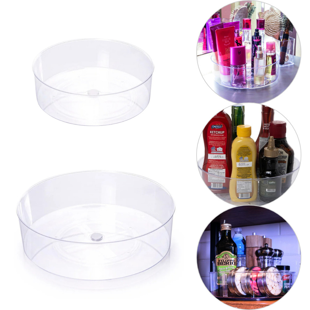 Organizador Giratório 360° Multiuso - Kit - P + G  Cozinha Geladeira Armário Closet Transparente
