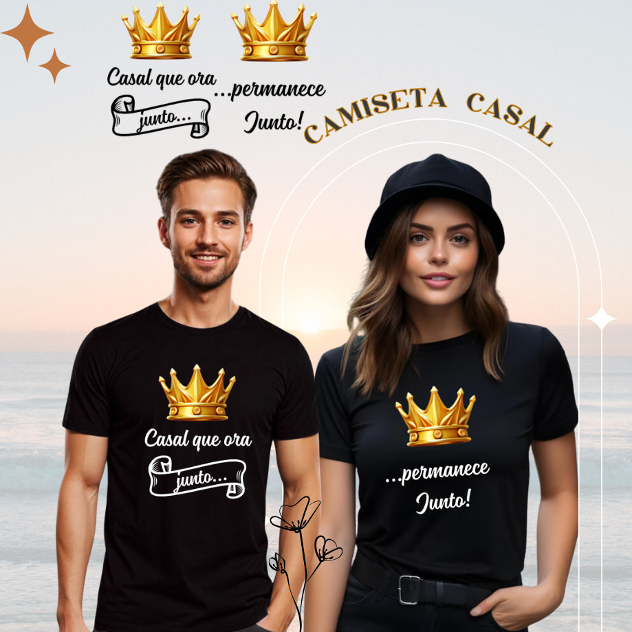 Camisetas de Casal KIT Casal Cristã Camiseta Casal Evangélica -2 peças Várias Estampas Faby shop moda