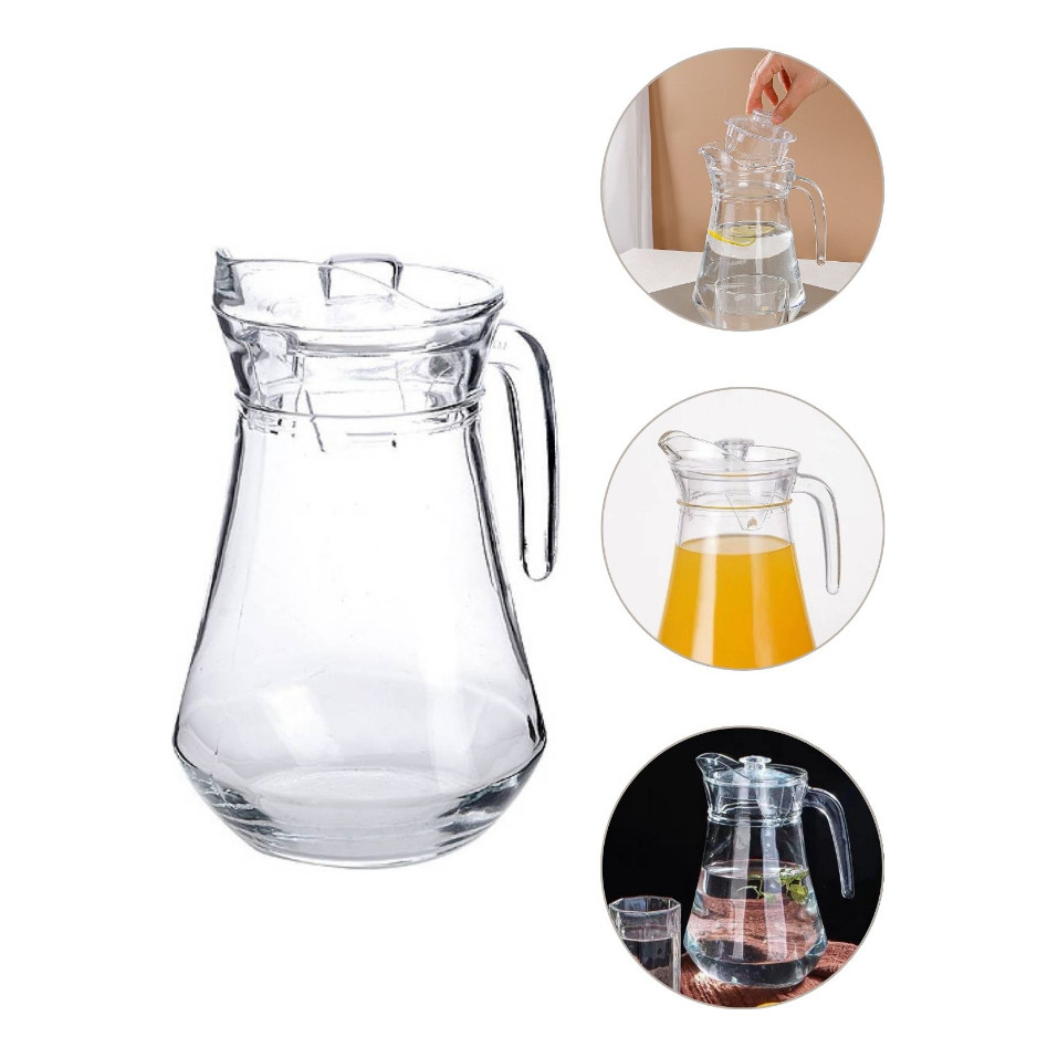 Jarra de Vidro Cristal Transparente 1,2 L com Tampa em Acrílico