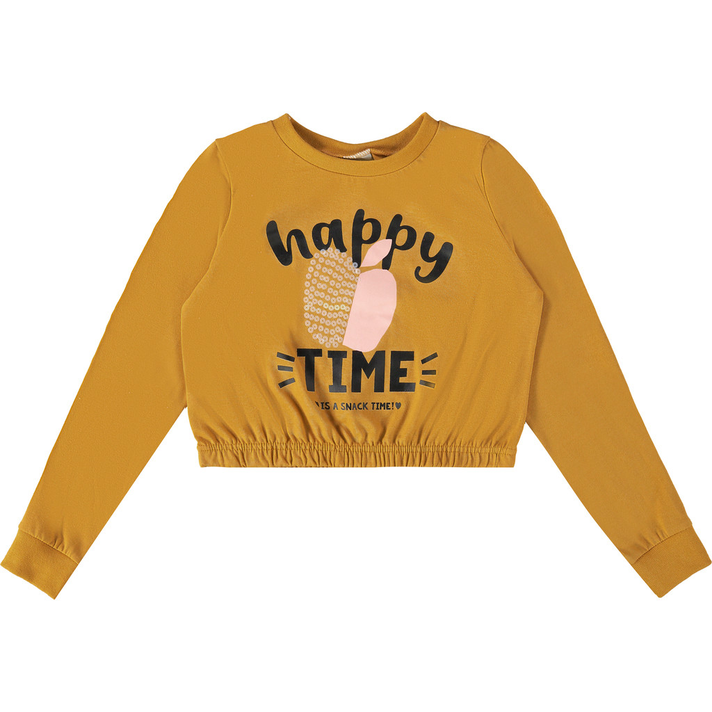 BLUSA INFANTIL MENINA HAPPY TIME EM ALGODÃO MALWEE KIDS AMARELO