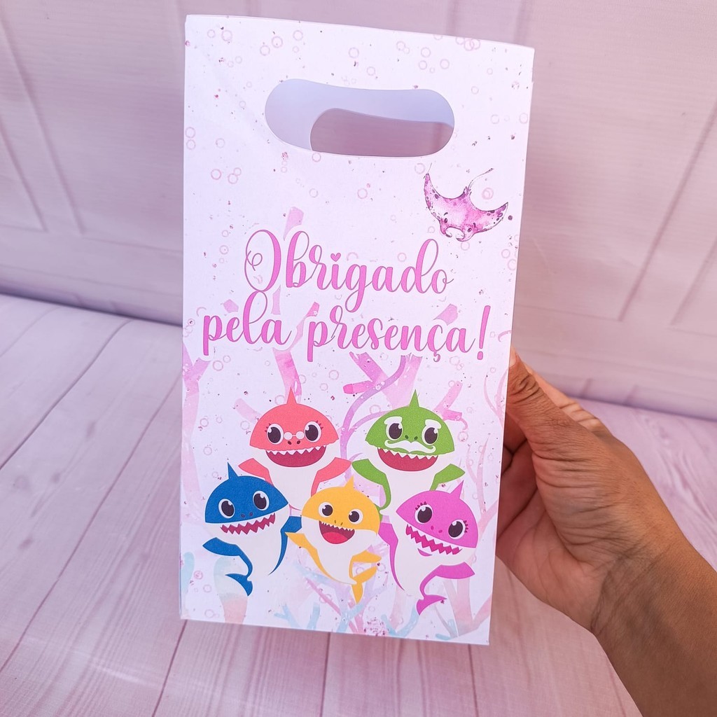 Sacolinhas BABY SHARK ROSA - Sacola para lembrancinha de aniversário infantil - Pegue e Monte