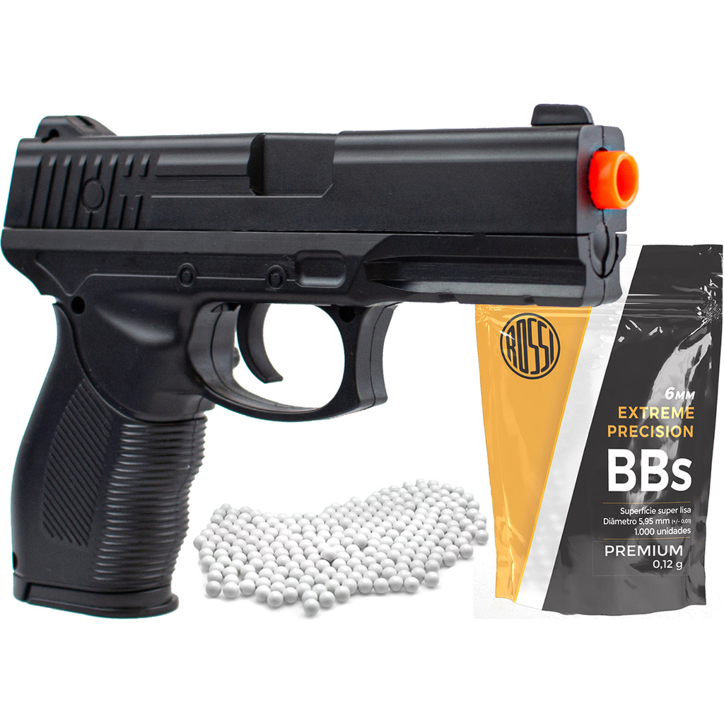 Pistola Airsoft Spring Rossi Vigor 24/7 V310 6mm + Munições Esferas BBs