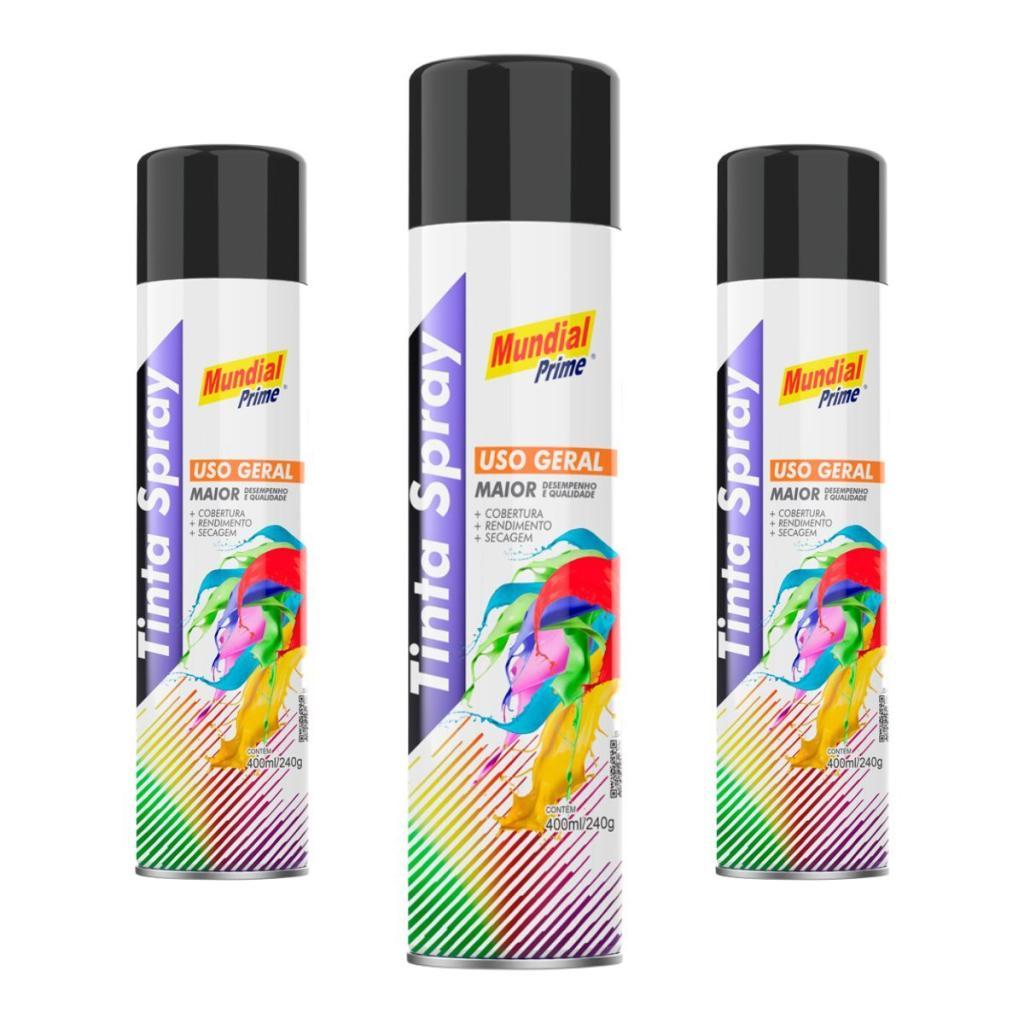 Kit 3 Tinta Spray Preto Semi Brilhante 400ml – Mundial Prime