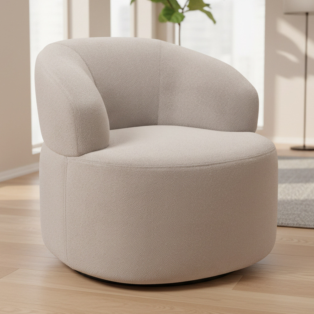 Poltrona Giratória Orgânica Para Sala de Estar Living Helena L02 Bouclê Creme - Lyam Decor em Oferta na Shopee