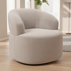 Poltrona Giratória Orgânica Para Sala de Estar Living Helena L02 Bouclê Creme - Lyam Decor