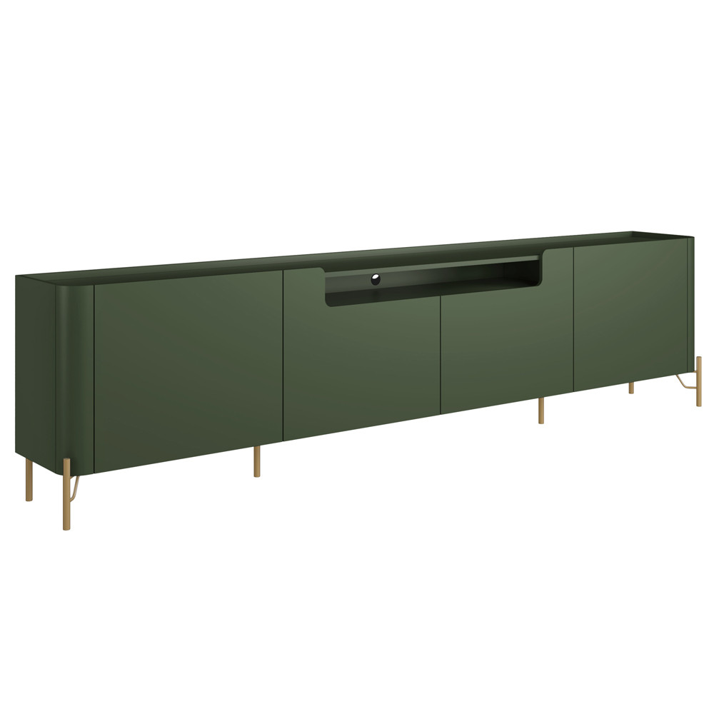 Rack Para Sala de Estar TV 75 Pol 4 Portas Pés Industrial Dourado Alef I03 Musgo - Lyam Decor