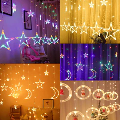 Led Waterfall Flashing Light Curtain Light RGB Yellow Christmas Decoration Star Moon Santa Claus Snow Balcony