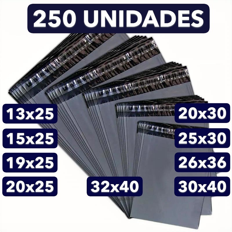 Kit 250 Envelopes Preto Tradicional -  Tamanhos 12x18 13x25 15x19 19x25 20x20 20x30 26x36 32x40 SEGURANÇA PREMIUM