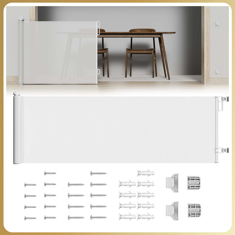 Cerca extensível para animais de estimação barreira de segurança portátil para bebês - 86x300cm Branco