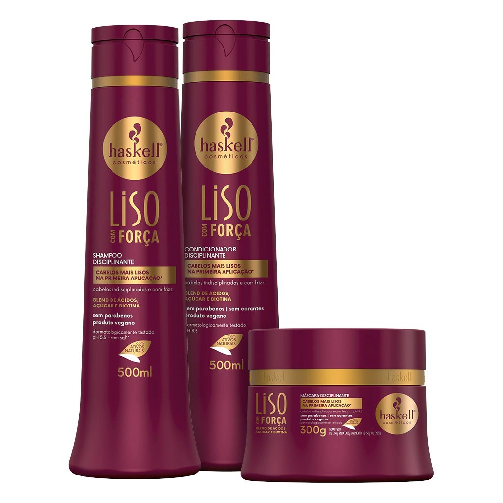 Kit Haskell Liso com Força – Shampoo 500ml + Condicionador 500ml + Máscara 300g em Oferta na Shopee