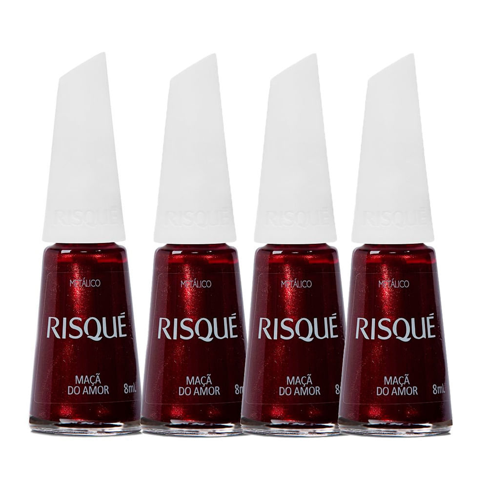 Kit 4 Esmalte Risqué Vermelhos Metálicos Cor Maçã do Amor 8ml em Oferta na Shopee