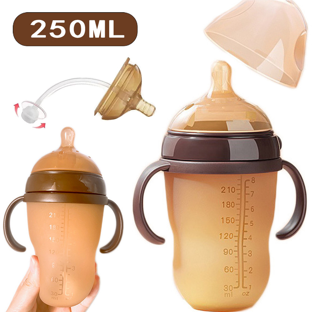 250ml Mamadeira Anticólica De Silicone Com Bico Semelhante Ao Seio Materno E Canudo Com Esfera De Gravidade em Oferta na Shopee