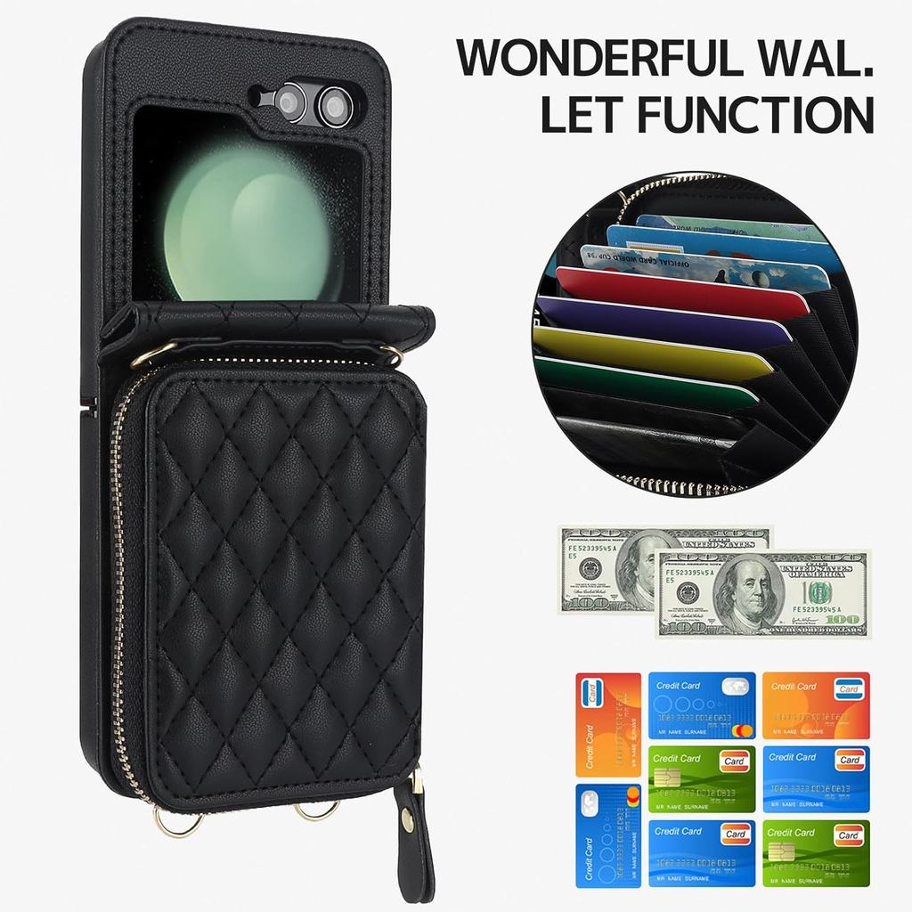 Alça De Mão NINKI Para Samsung Galaxy Z Flip 6 Carteira Com Porta-Cartões , Lindo Corpo Cruzado Destacável De Couro À Prova De Choque