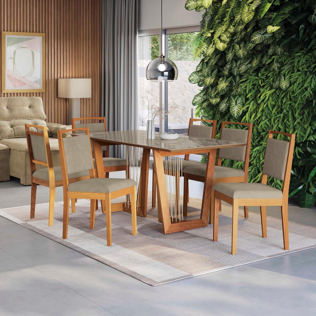 Conjunto Sala de Jantar Lina em Madeira Maciça 6 Cadeiras Linho Fendi em Oferta na Shopee
