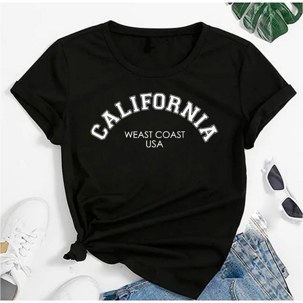 Camiseta Blusa T-shirt Linda Camiseta Feminina California Camiseta Estampada Corte Reto Linda Estilo Gringa