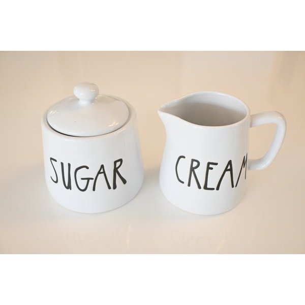 Kit Cremeira De Leite Cream e Pote De Açucar Em Cerâmica Branca - Branco