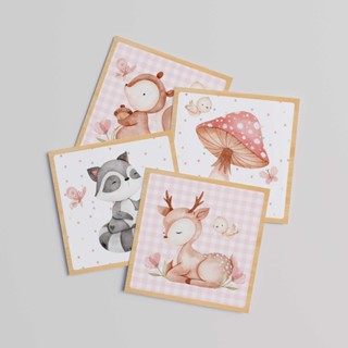 Quadro Decorativo 4 peças MDF Animais Bosque Baby em Oferta na Shopee
