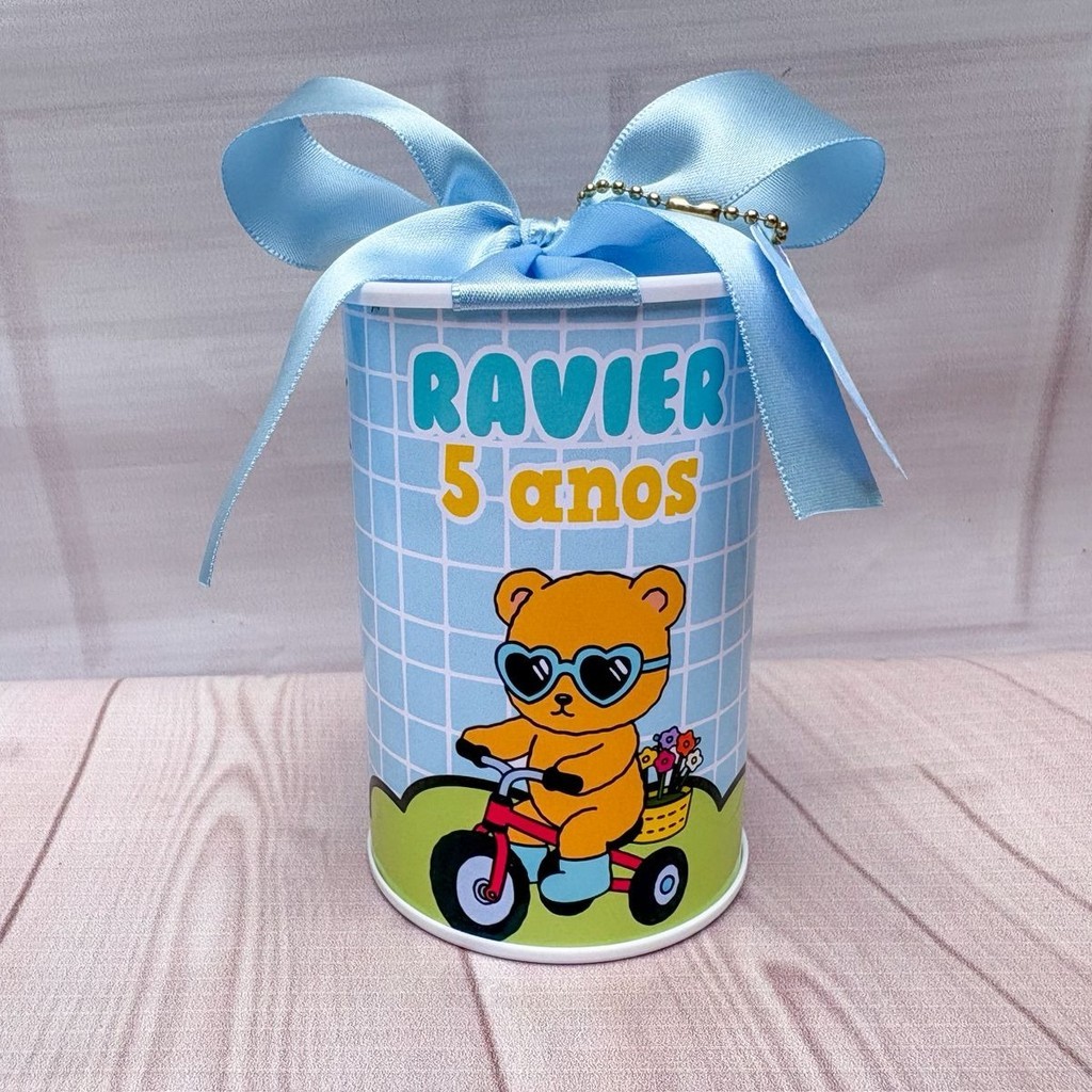 Cofrinhos Personalizados Ursinho Bob do livrinho de colorir Azul Menino - 10x6cm Lembrancinha Festa Infantil Aniversário