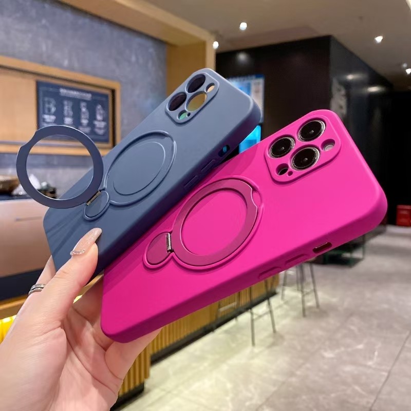 Capa Traseira De Silicone Luxuosa Com Suporte De Metal À Prova De Choque iPhone16 15 14 13 11 ProMax em Oferta na Shopee