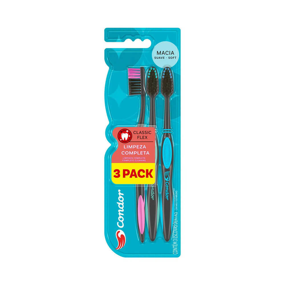 Escova Dental Condor Classic Flex com 3 Unidades