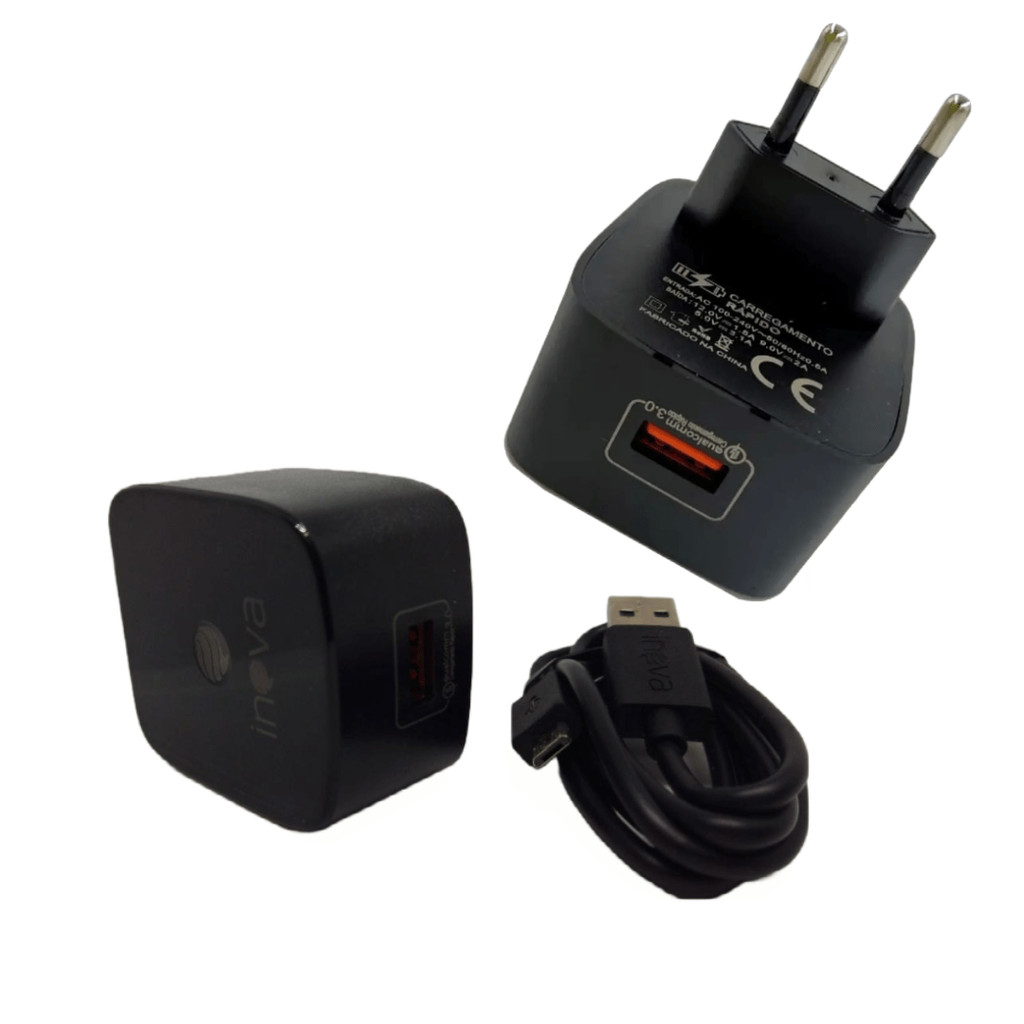 Carregador de celular turbo power 18w q.c 3.0 tipo c/micro usb v8 inova - detalhe