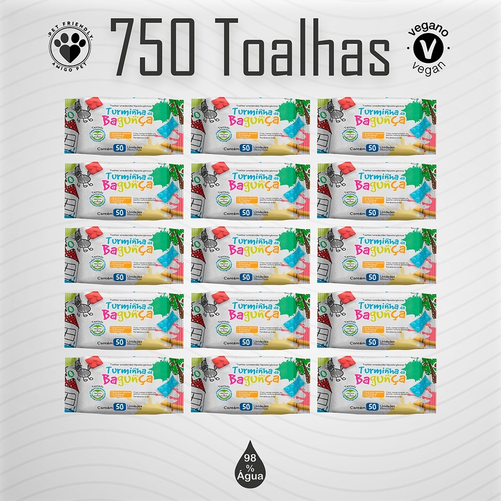 Kit 15 Pacotes Toalhas Umedecidas TURMINHA DA BAGUNÇA - 50 Folhas 20x13 cm