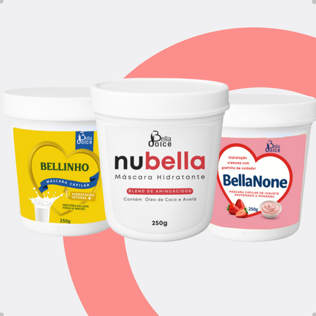 Kit 3 Máscara Capilar Hidratação Nutrição Reconstrução Ultra Brilho Nubella Bella Dolce 250g em Oferta na Shopee