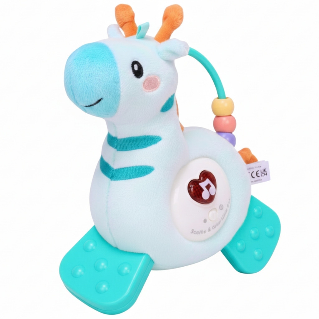 Pelúcia Girafa Com Mordedor Som E Luz  Azul - Castela