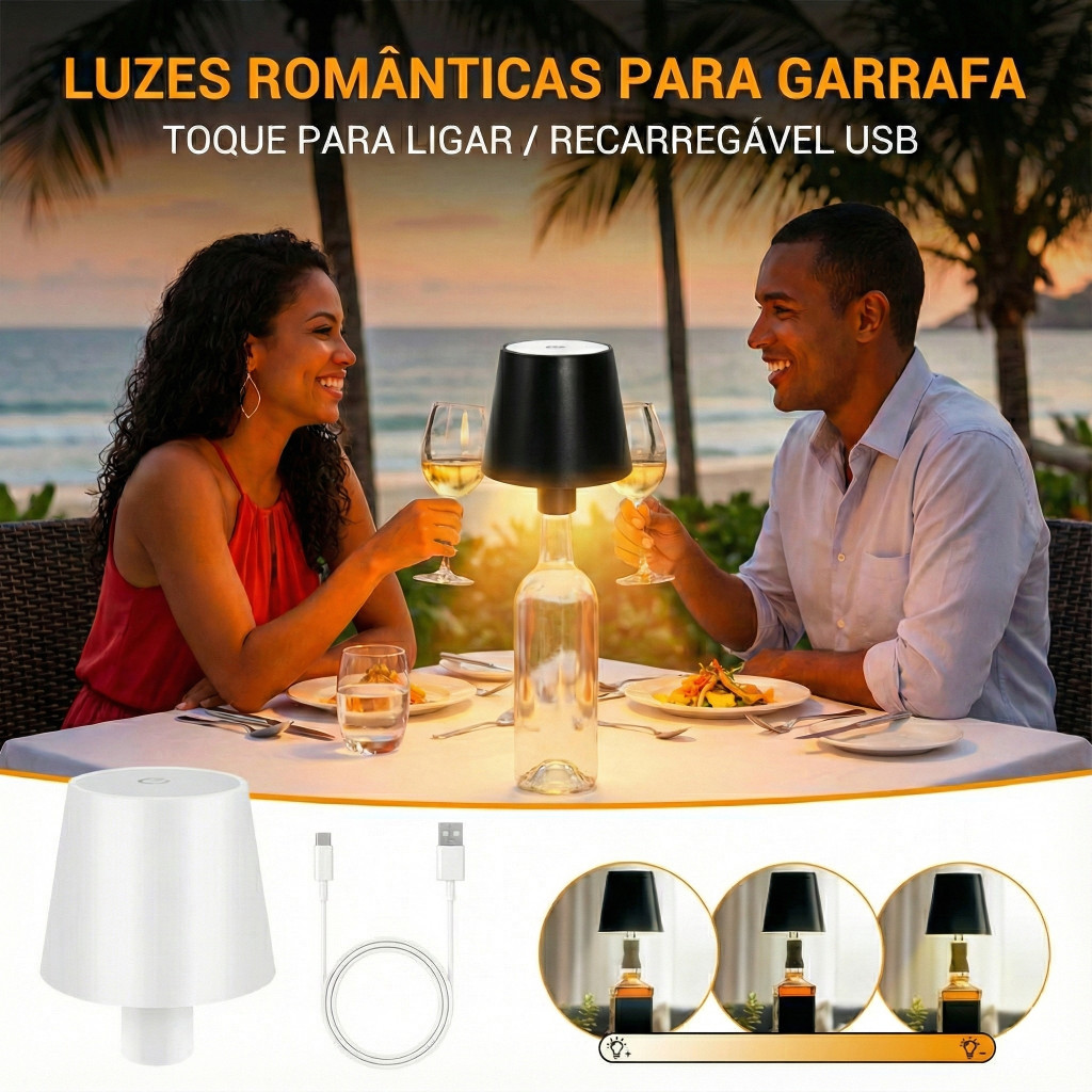 Luminária para Garrafa Led 3 Tons Abajur de Mesa Portátil Decoração Sala Whisky Vinho Iluminação