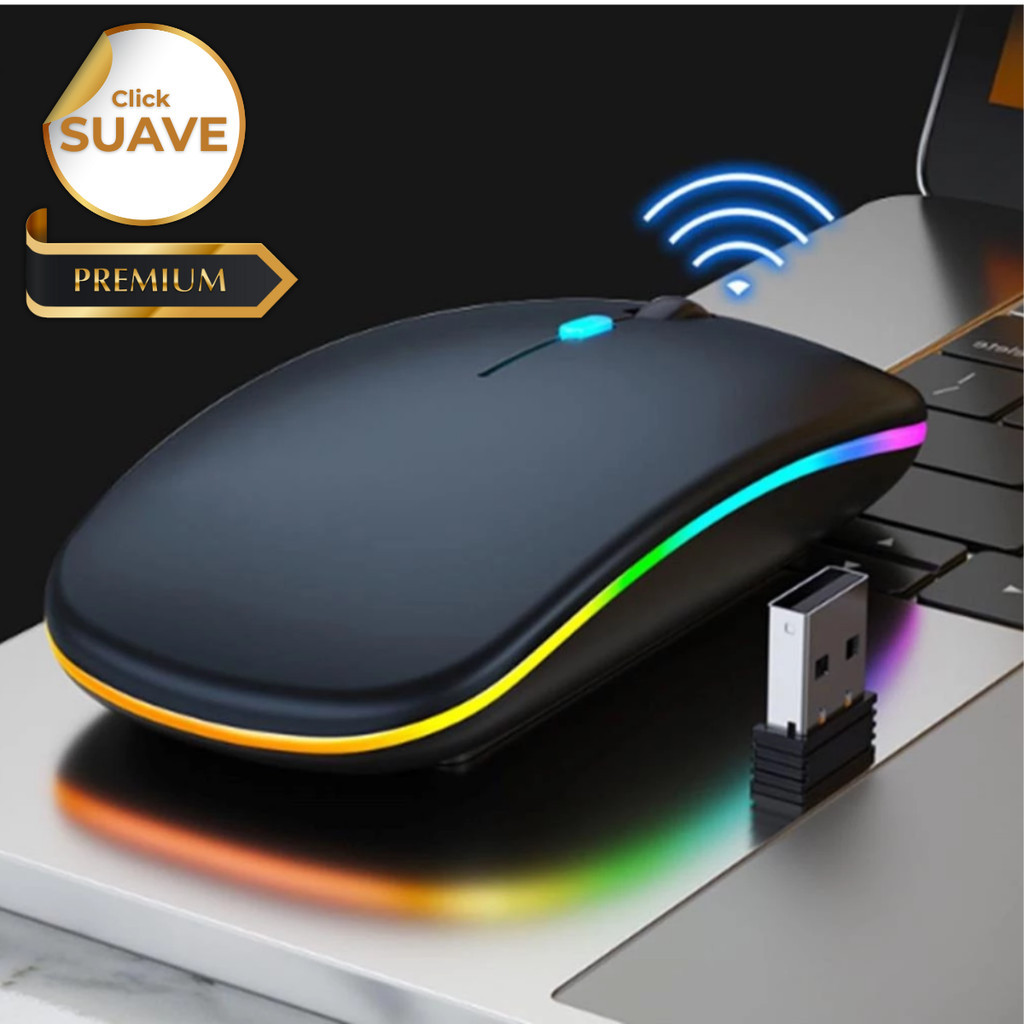 Mouse Sem Fio Bluetooth com Iluminacao RGB Conexao Dupla e Design Ambidestro para PC e Notebook em Oferta na Shopee